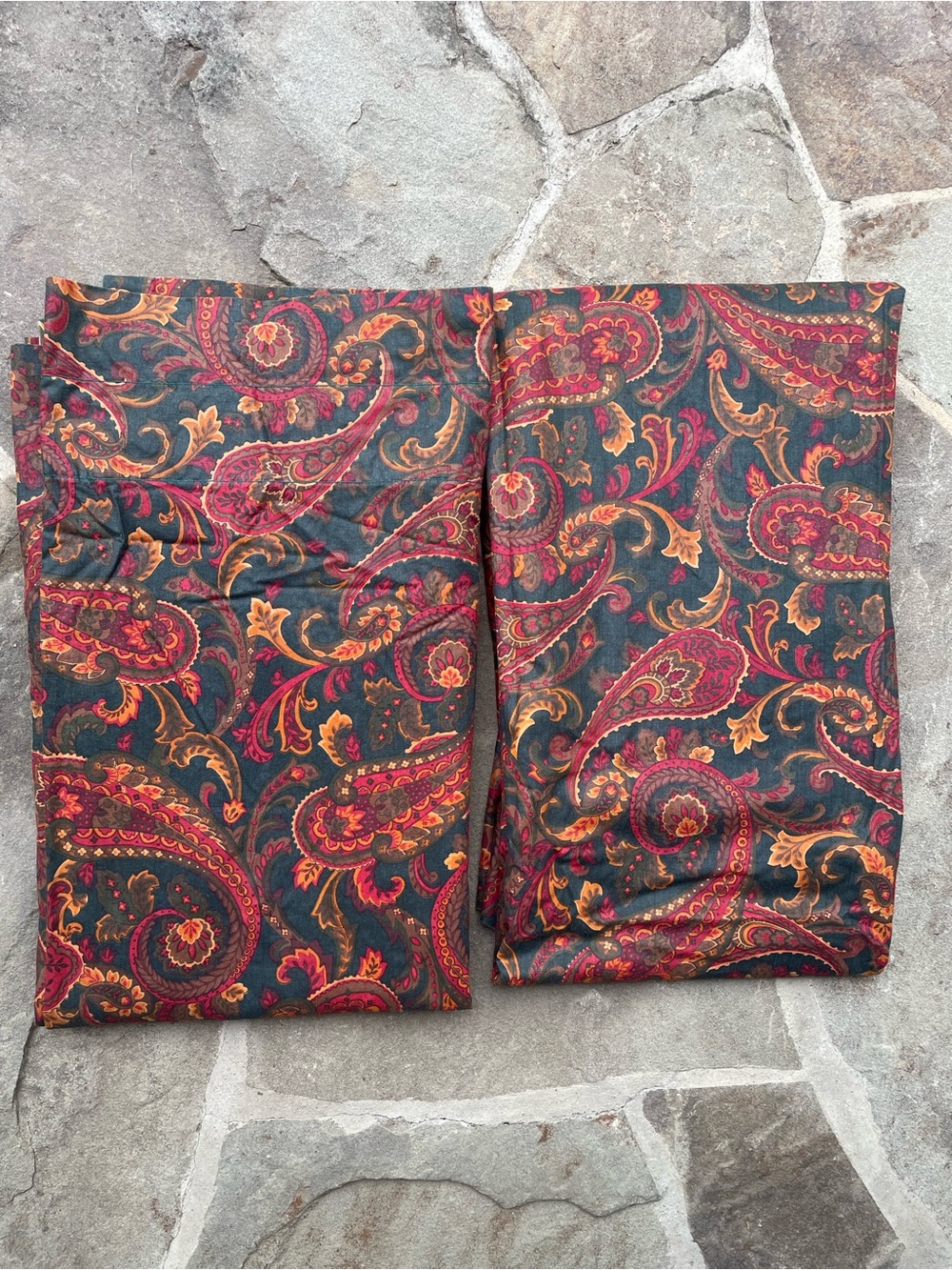 Vintage Croscill Cotton Paisley Rod Pocket Curtain Panels set of 2